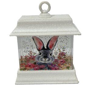 Ganz White LED Shimmer Bunny Rabbit Easter Lantern Glitter Light USB Decor Home!